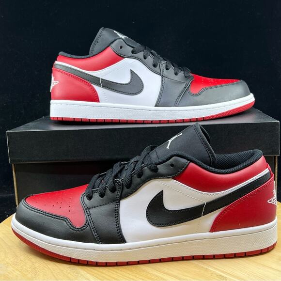 Jordan Other - Nike Air Jordan 1 Low Shoes Bred Toe Black Red White 553558-612 Men's NEW Sz 13
